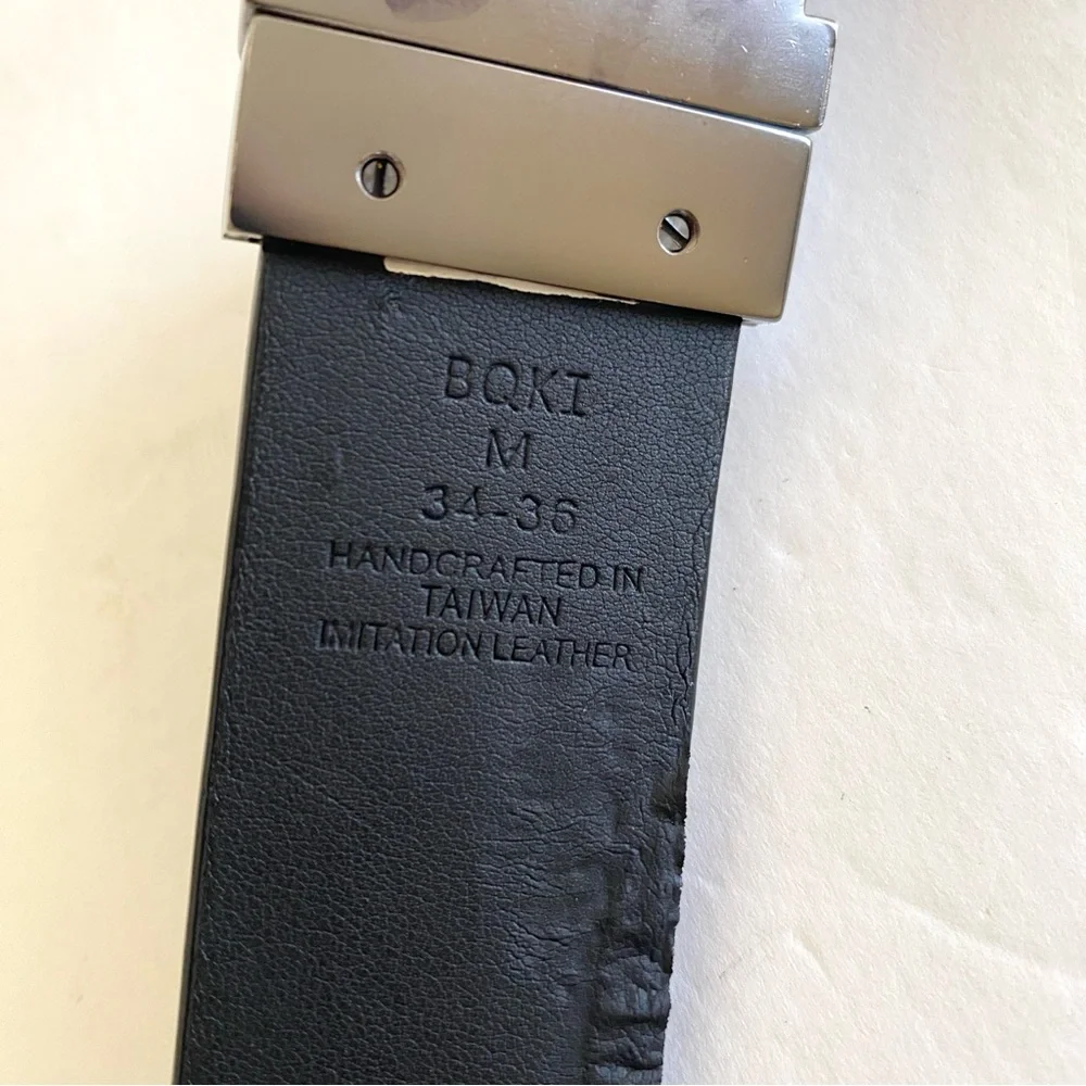 Vintage Guess Reversible Belt Black Brown Men M 34-36 Faux Leather Silver Buckle